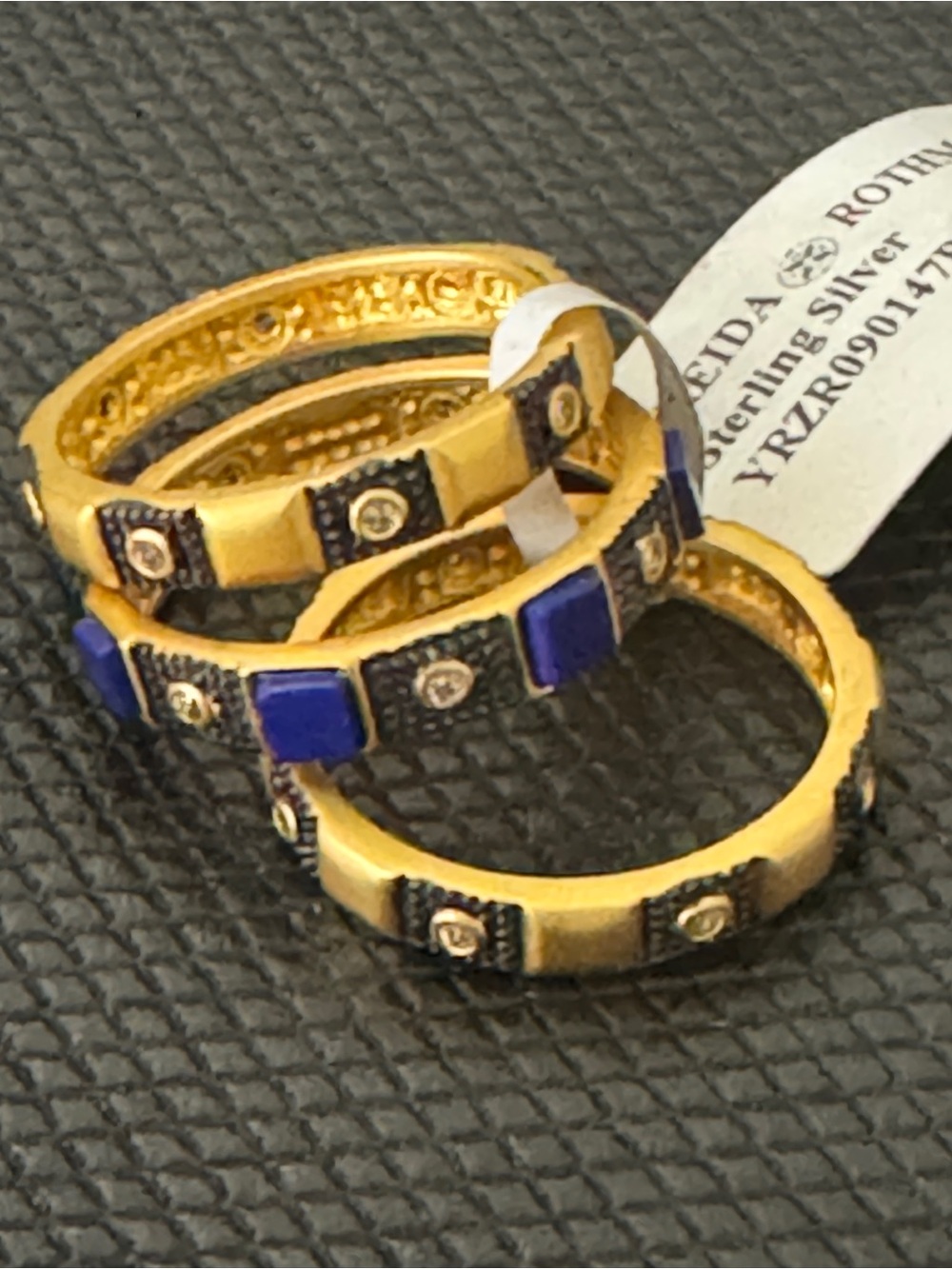 Freida Rothman Sterling Silver Lapis CZ Stackable Ring Set of 3 Size 8 NWT